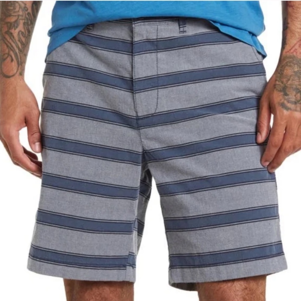 Nwt Original Penguin 8" Striped Chino Shorts Slim Fit Stretch Blue Size 31 New